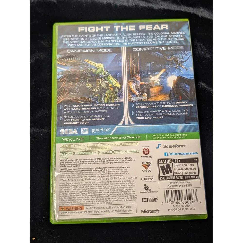 Aliens Colonial Marines Microsoft Xbox 360 2013 CIB Sega Gearbox‎ Shooter